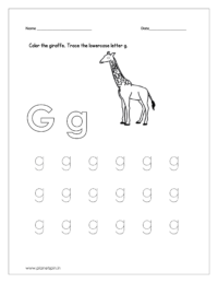 Color the giraffe and trace the letter.