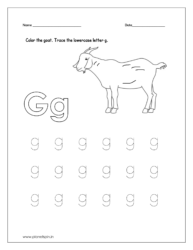 Color the goat and trace the lowercase letter g.