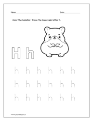 Color the hamster and trace the letter h.