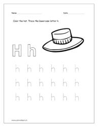 Color the hat and trace the lowercase letter h.