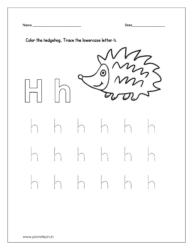 Color the hedgehog and trace the letter h.