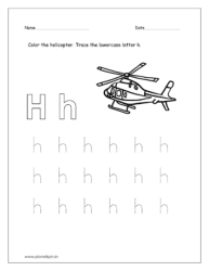 Color the helicopter and trace the lowercase letter h.