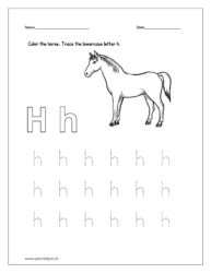 Color the horse and trace the lowercase letter h.