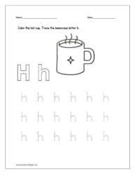 Color the hot cup and trace the lowercase letter h.