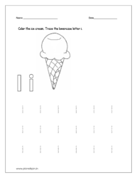 Color the ice cream and trace the lowercase letter i.