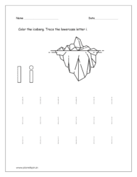 Color the iceberg and trace the lowercase letter i.