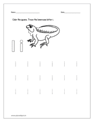 Color the iguana and trace the lowercase letter i.