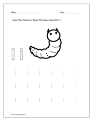 Color the inchworm and trace the lowercase letter i 