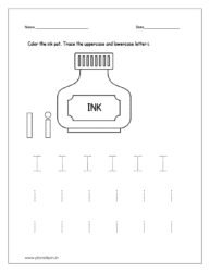 Color the ink pot and trace the uppercase and lowercase letter i 