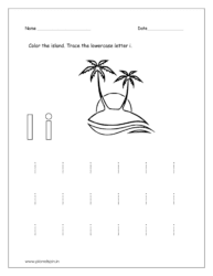 Color the island and trace the lowercase letter i 