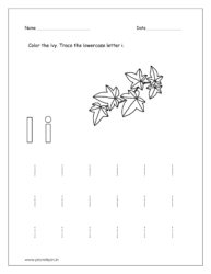 Color the ivy and trace the lowercase letter i 