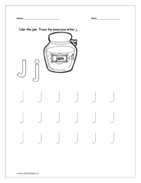 Color the jam and trace the lowercase letter j.