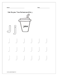 Color the juice and trace the lowercase letter j.