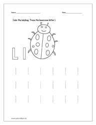 Color the ladybug and trace the lowercase letter l.