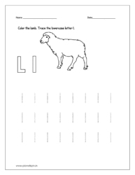 Color the lamb and trace the lowercase letter l.