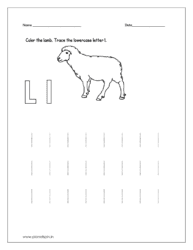 Color the lamb and trace the lowercase letter l. (worksheet for kindergarten)