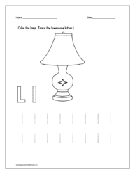 Color the lamp and trace the lowercase letter l.
