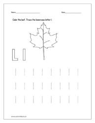 Color the leaf and trace the lowercase letter l.