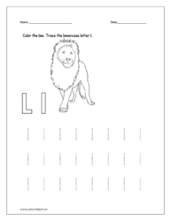 Color the lion and trace the lowercase letter l.