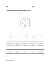 Color the lowercase letter a and trace the lowercase letter a on four line worksheet.