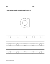 Color the lowercase letter a and trace the lowercase letter a on four line worksheets.