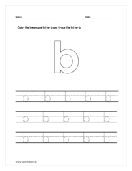 Color the lowercase letter b and trace the lowercase letter b on four line worksheet.