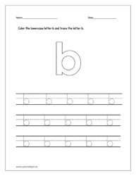 Color the lowercase letter b and trace the lowercase letter b on four line.