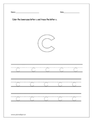 Color the lowercase letter c and trace the lowercase letter c on four line worksheet.