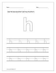 Color the letter and trace the lowercase letter h on four lines.