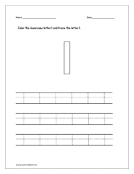 Color the lowercase letter l and trace the lowercase letter l on four line worksheet.