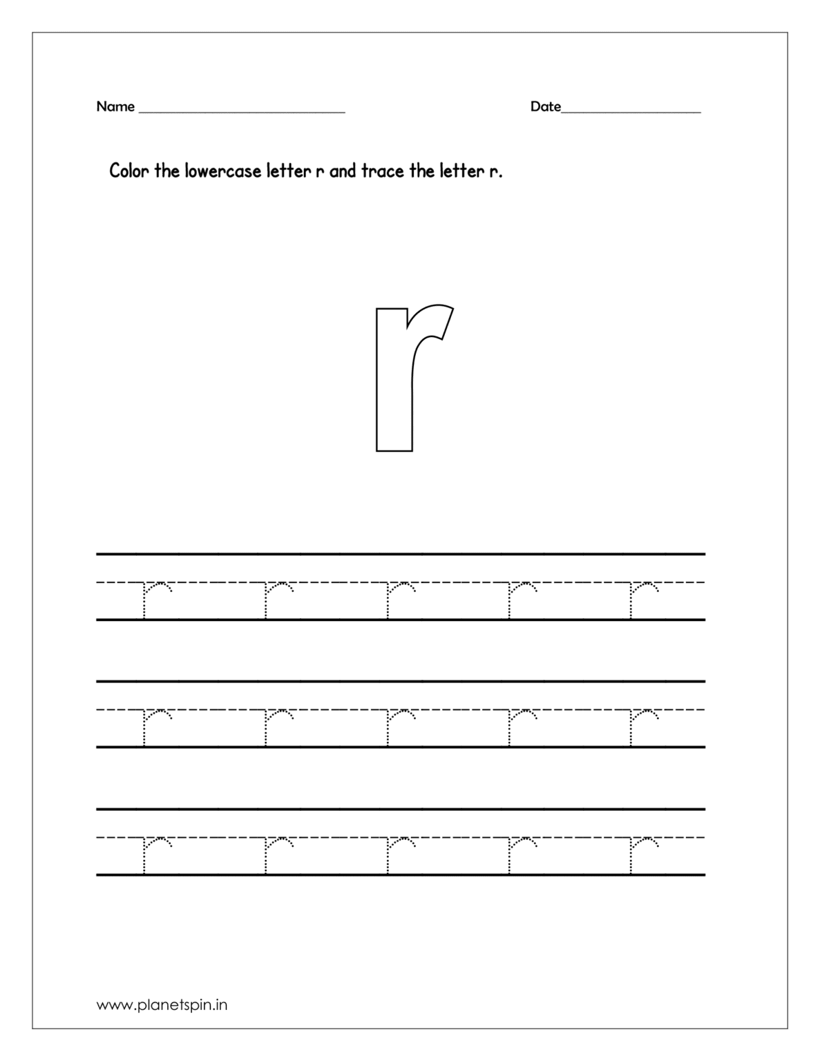 Tracing Line Letter R Lowercase r worksheet for kindergarten (free printable PDFs)