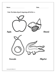 Color the objects beginning with letter A