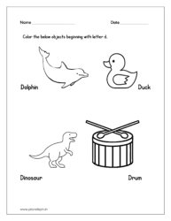 Color the objects beginning with letter D