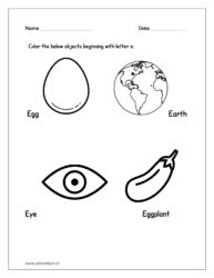 Color the objects beginning with letter E