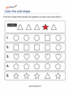 Kindergarten odd shape identification worksheet