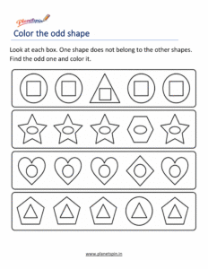 Shape recognition worksheet to color the different shape