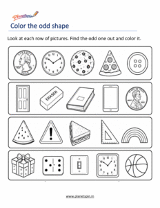 Odd one out shapes worksheet for preschool kids