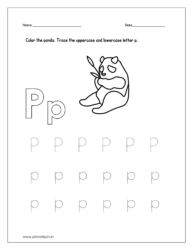 Color the panda and trace the uppercase and lowercase letter p worksheets.