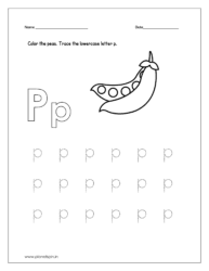 Color the peas (letter p tracing worksheets pdf)