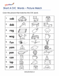 Short A CVC Worksheets printable for Kindergarten