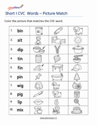 Short I CVC Worksheets printable for Kindergarten