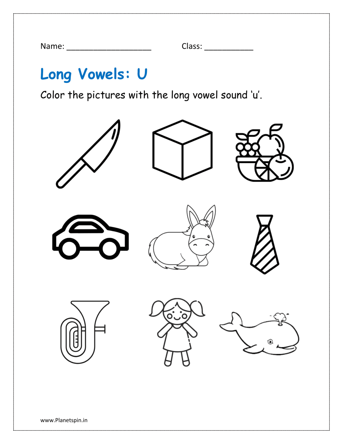 Long vowel sounds worksheets pdf for kindergarten | Planetspin.in