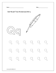 Color the quill and trace the lowercase letter q.