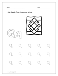 Color the quilt and trace the lowercase letter q.