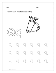 Color the quiver and trace the lowercase letter q.