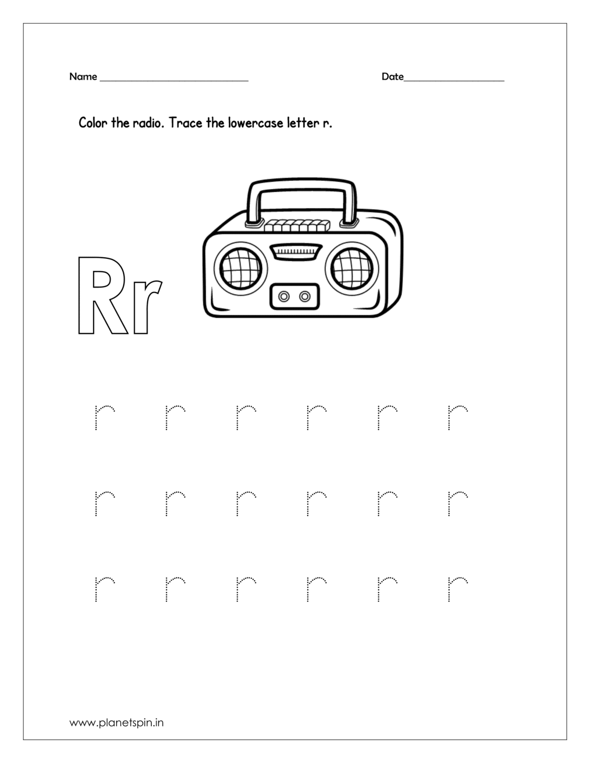 Sound R Tracing Lowercase r worksheet for kindergarten (free printable PDFs)