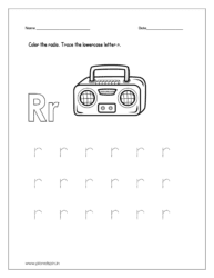 Color the radio and trace the lowercase letter r.