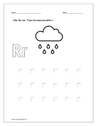 Color the rain and trace the lowercase letter r.