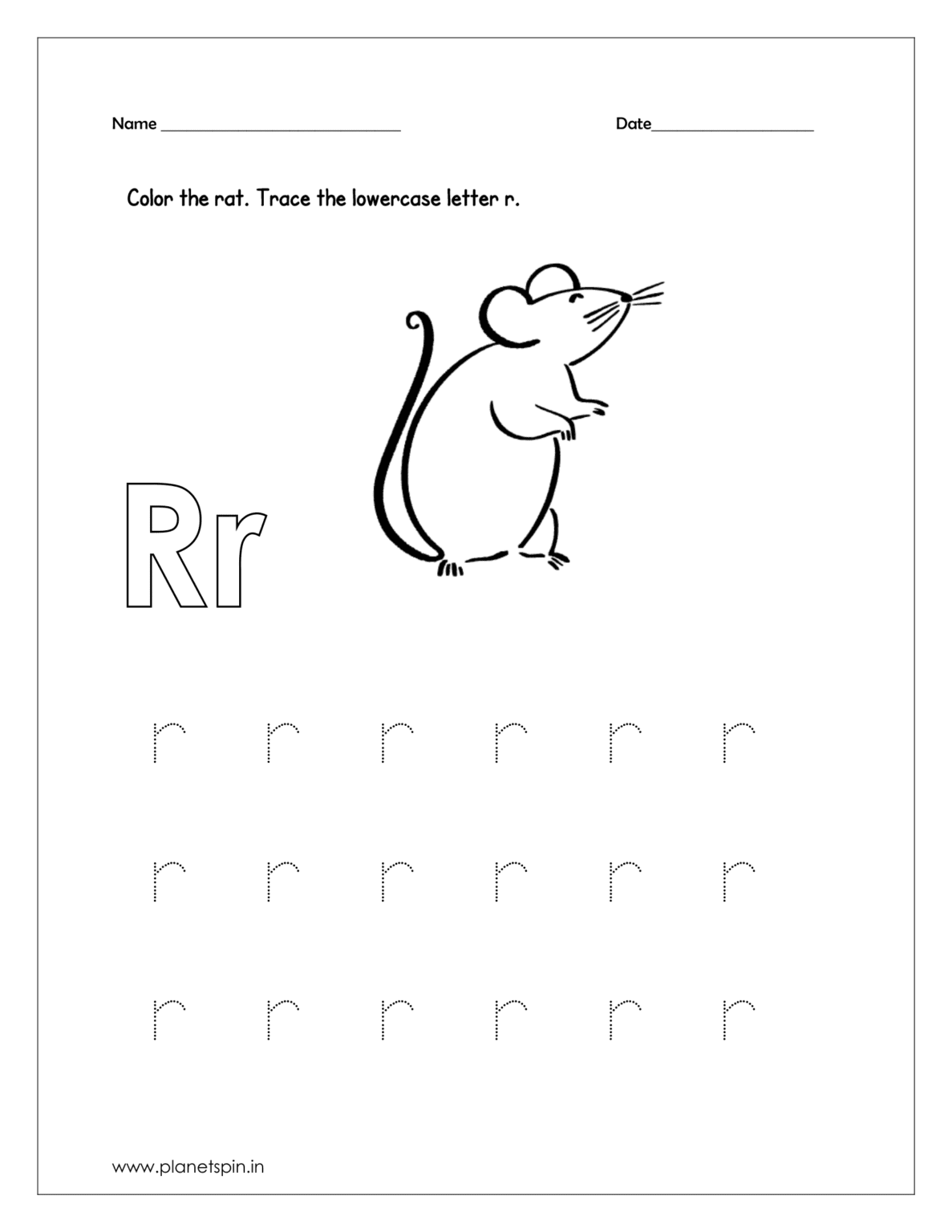 Letter R. Identification Lowercase r worksheet for kindergarten (free printable PDFs)