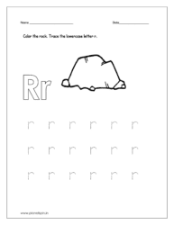 Color the rock and trace the lowercase letter r.